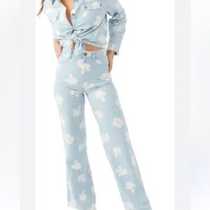 Kelcey Floral High Waist Stretch Cotton Chambray Pants